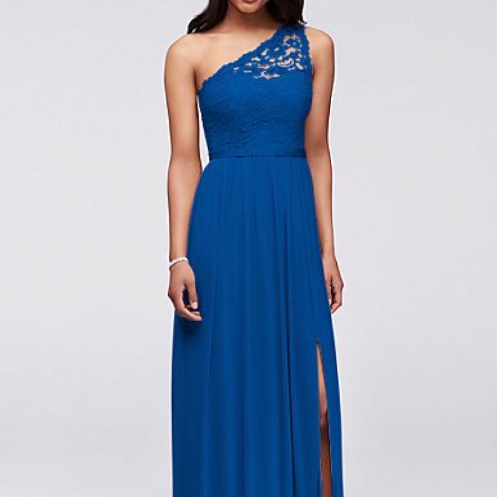 David’s bridal long 1 shoulder lace dress